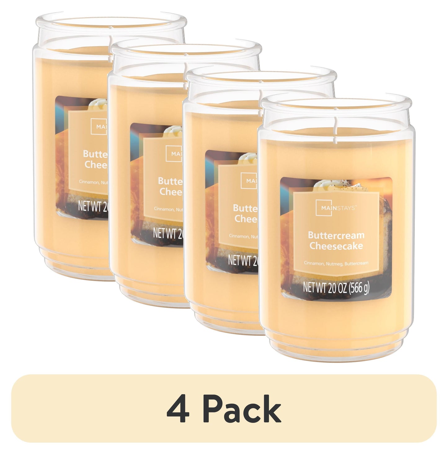 (4 Pack) Buttercream Cheesecake Scented Single-Wick Glass Jar Candle, 20Oz