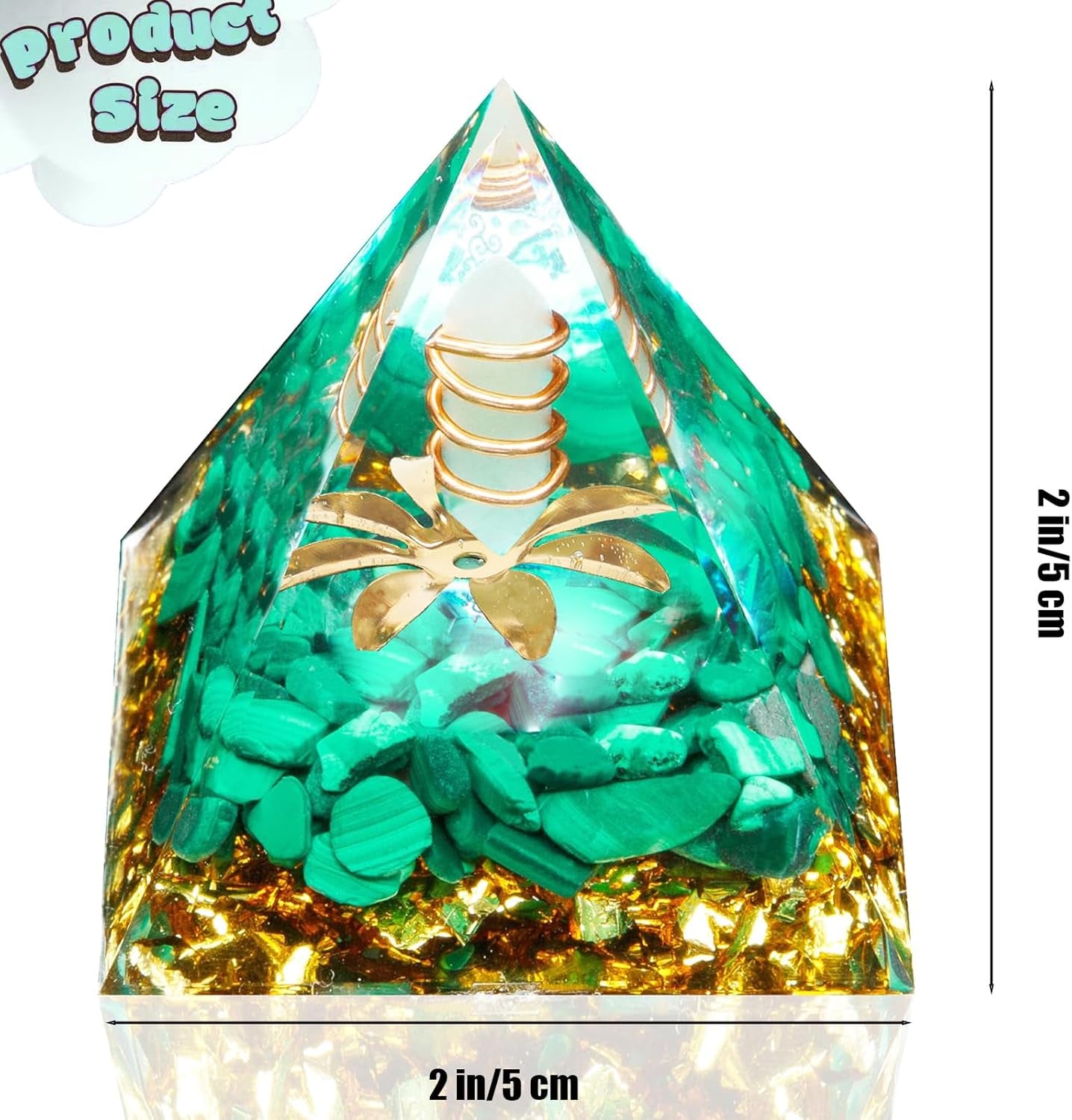 Orgone Pyramid,2 Inch Good Energy Pyramid,Crystals and Healing Stones Pyramid for Meditation,Clear Quartz Crystals and Malachite Stone (Clear Quartz & Malachite, 2 Inch)