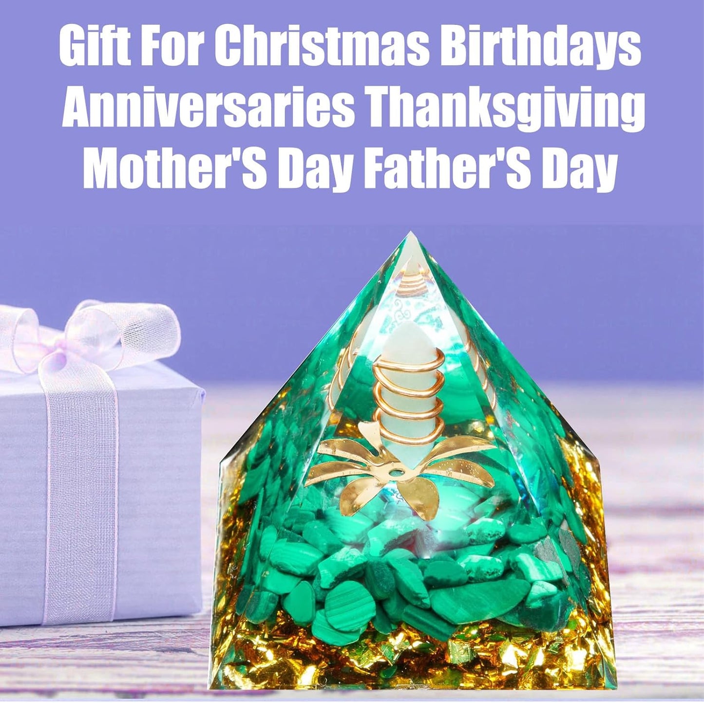 Orgone Pyramid,2 Inch Good Energy Pyramid,Crystals and Healing Stones Pyramid for Meditation,Clear Quartz Crystals and Malachite Stone (Clear Quartz & Malachite, 2 Inch)