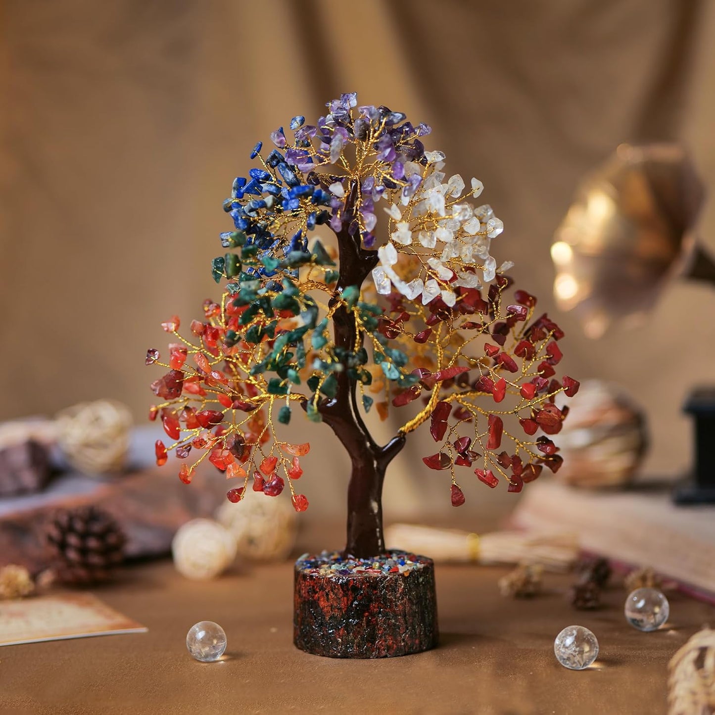 Bonsai Tree - Crystals and Healing Stones - Living Room Decor - Crystal Tree Tree of Life - Gem Tree Stones - Feng Shui and Money - Shelf Decor for Office