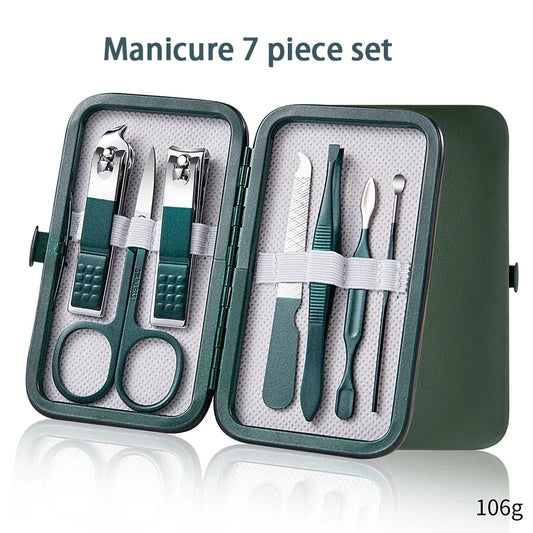 7/10/12/18 Pcs Manicure Set Nail Clippers Kit Professional Stainless Steel Nail Care Tools with Leather for Man and Women
