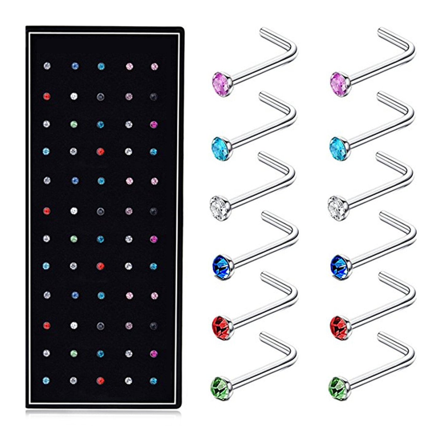 60Pcs 20G Nose Rings Studs for Women Men L-Shaped Nose Piercing Jewelry 1.5Mm