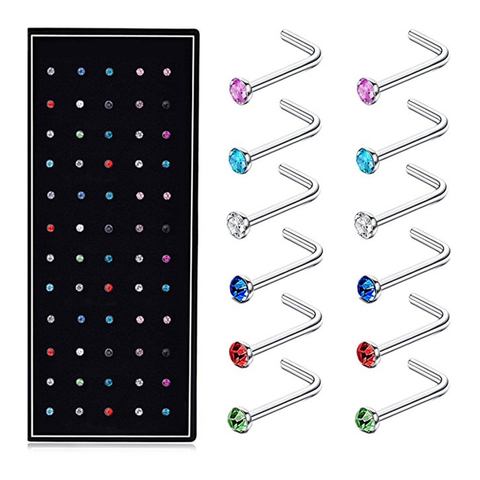 60Pcs 20G Nose Rings Studs for Women Men L-Shaped Nose Piercing Jewelry 1.5Mm