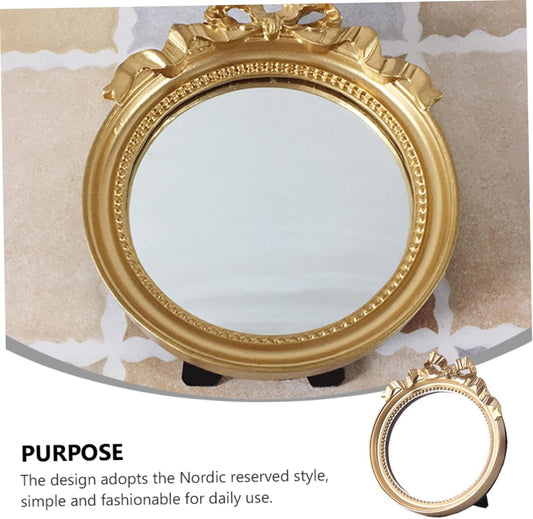 Portable round Makeup Mirror with Bowknot Design Handheld Resin Cosmetic Mirror for Women Travel Friendly Compact Purse Mirror Go