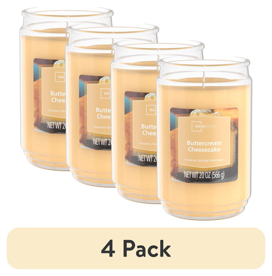 (4 Pack)  Buttercream Cheesecake Scented Single-Wick Glass Jar Candle, 20Oz