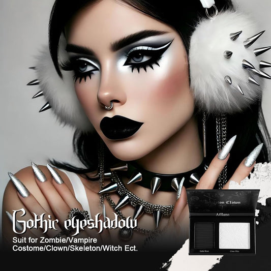 Black White Makeup Palette, White Pressed Setting Powder Goth Halloween Black Gothic Foundation & Eyeshadow Kit, Matte Finish for Smokey Eyes, High-Pigment Face Paint Skeleton Cosplay & Costume Looks
