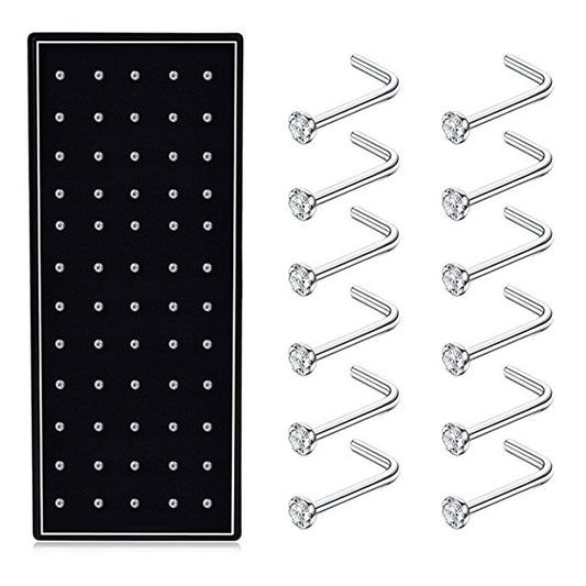 60Pcs 20G Nose Rings Studs for Women Men L-Shaped Nose Piercing Jewelry 1.5Mm