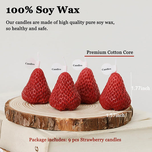 Strawberries Candles Gifts for Women, Aromatherapy Candle, Room Decor Cute Strawberries Shaped Scented Candles, Aesthetic Decorative (9 Red, 3 Inch)