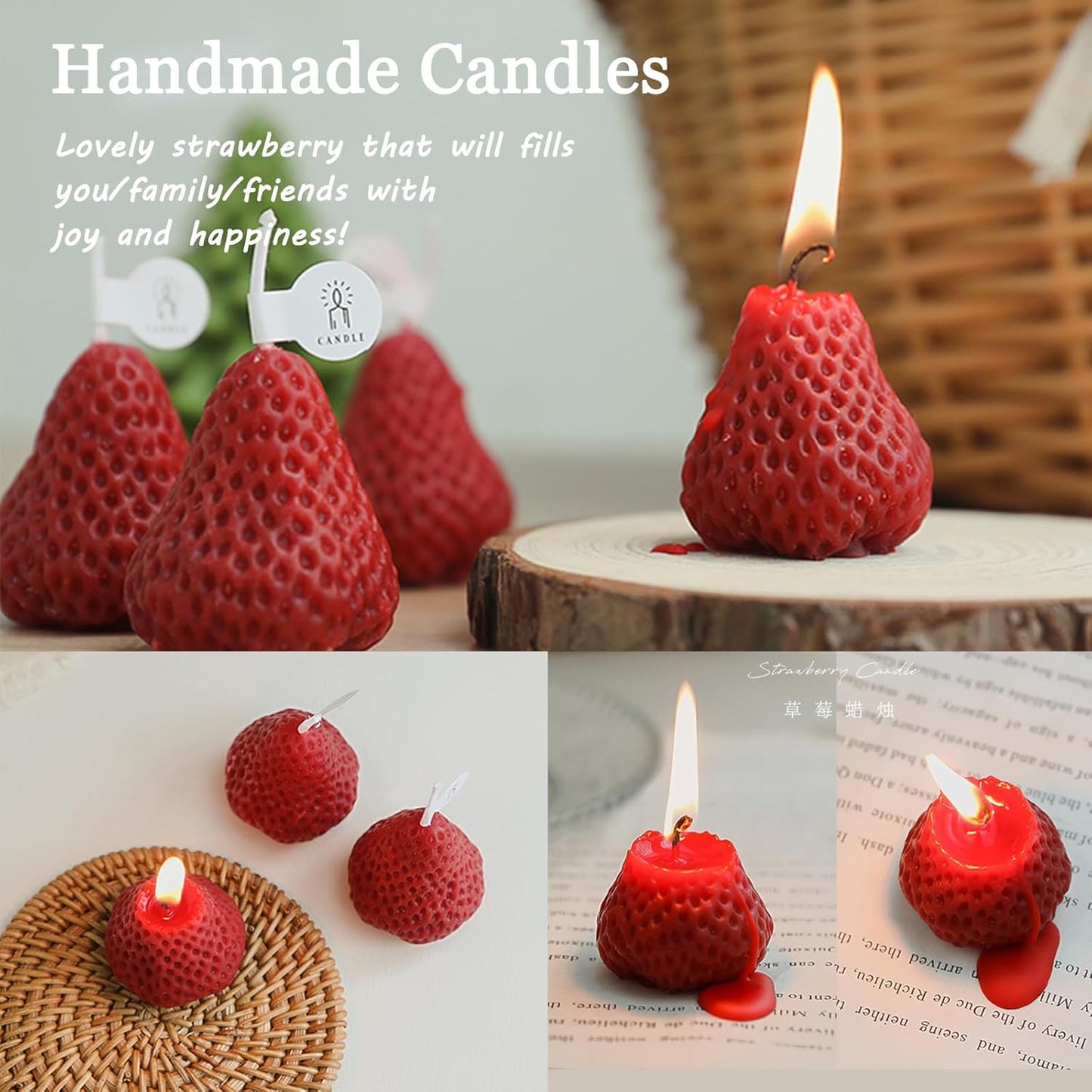 Strawberries Candles Gifts for Women, Aromatherapy Candle, Room Decor Cute Strawberries Shaped Scented Candles, Aesthetic Decorative (9 Red, 3 Inch)