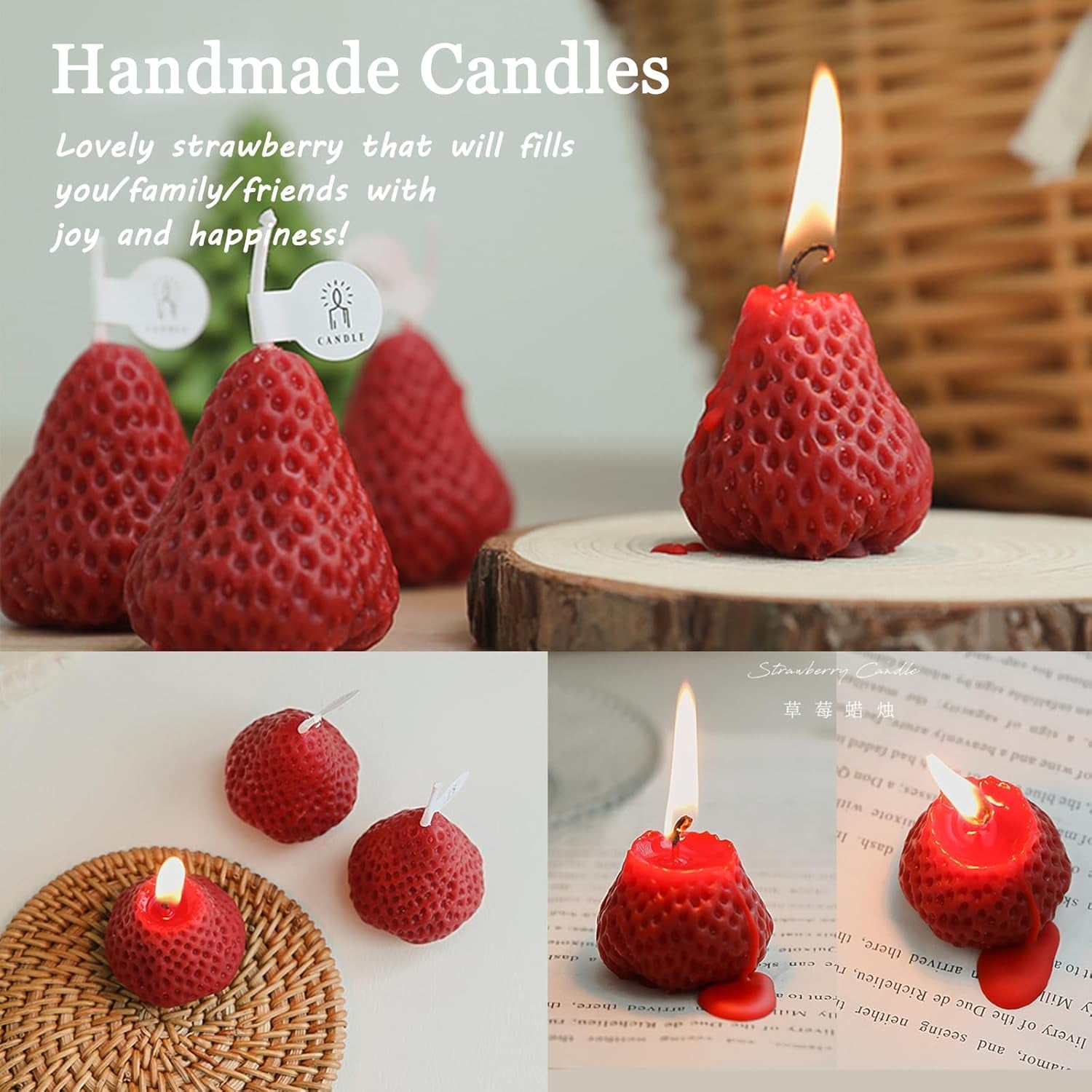 Strawberries Candles Gifts for Women, Aromatherapy Candle, Room Decor Cute Strawberries Shaped Scented Candles, Aesthetic Decorative (9 Red, 3 Inch)