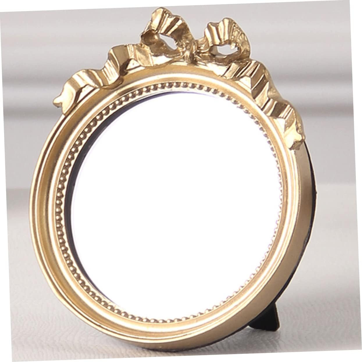 Portable round Makeup Mirror with Bowknot Design Handheld Resin Cosmetic Mirror for Women Travel Friendly Compact Purse Mirror Go