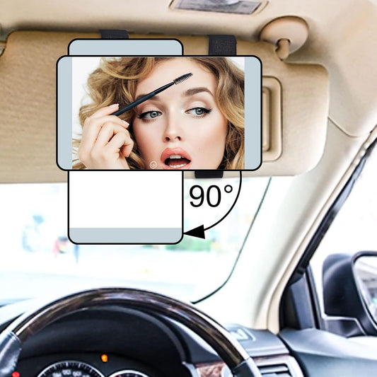 Car Visor Vanity Mirror with Lights, 90° Rotating Lighted Makeup Mirror 3 Color LED Light Modes Sun Visor Mirror Dimmable Travel Cosmetic Sunshade Mirror Small Compact Rechargeable Mirror, Black