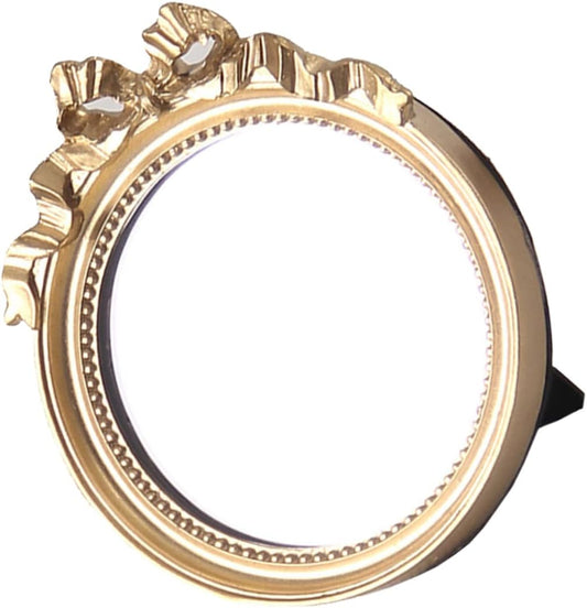 Portable round Makeup Mirror with Bowknot Design Handheld Resin Cosmetic Mirror for Women Travel Friendly Compact Purse Mirror Go