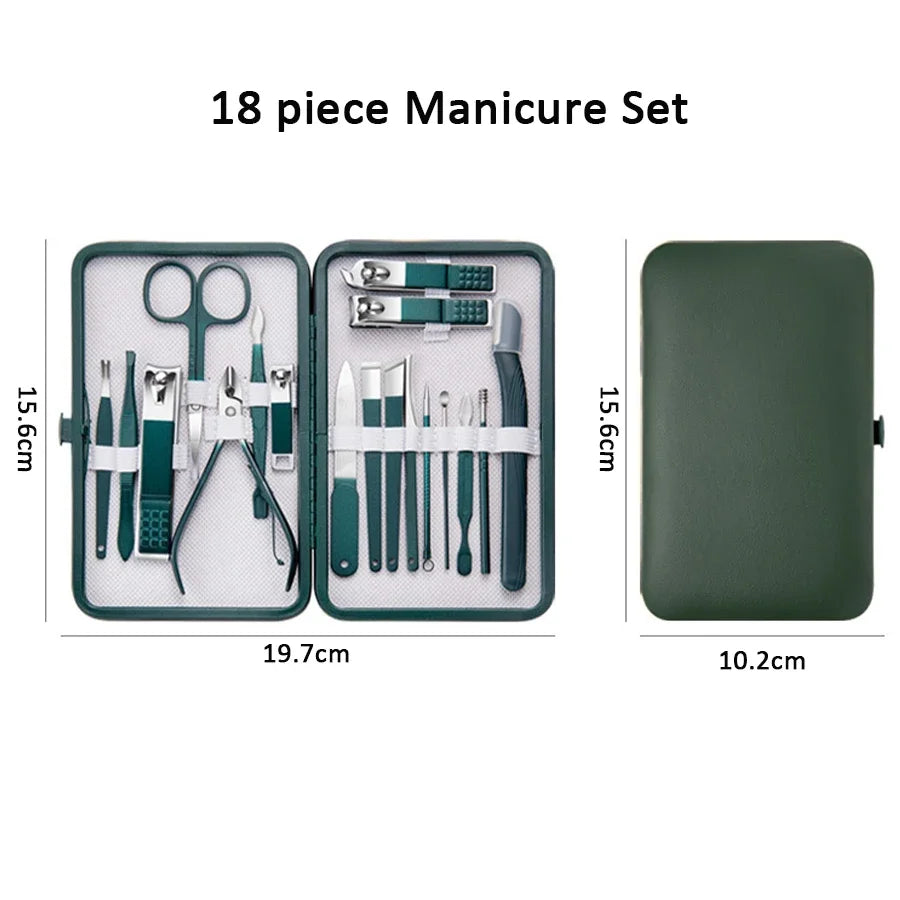 7/10/12/18 Pcs Manicure Set Nail Clippers Kit Professional Stainless Steel Nail Care Tools with Leather for Man and Women