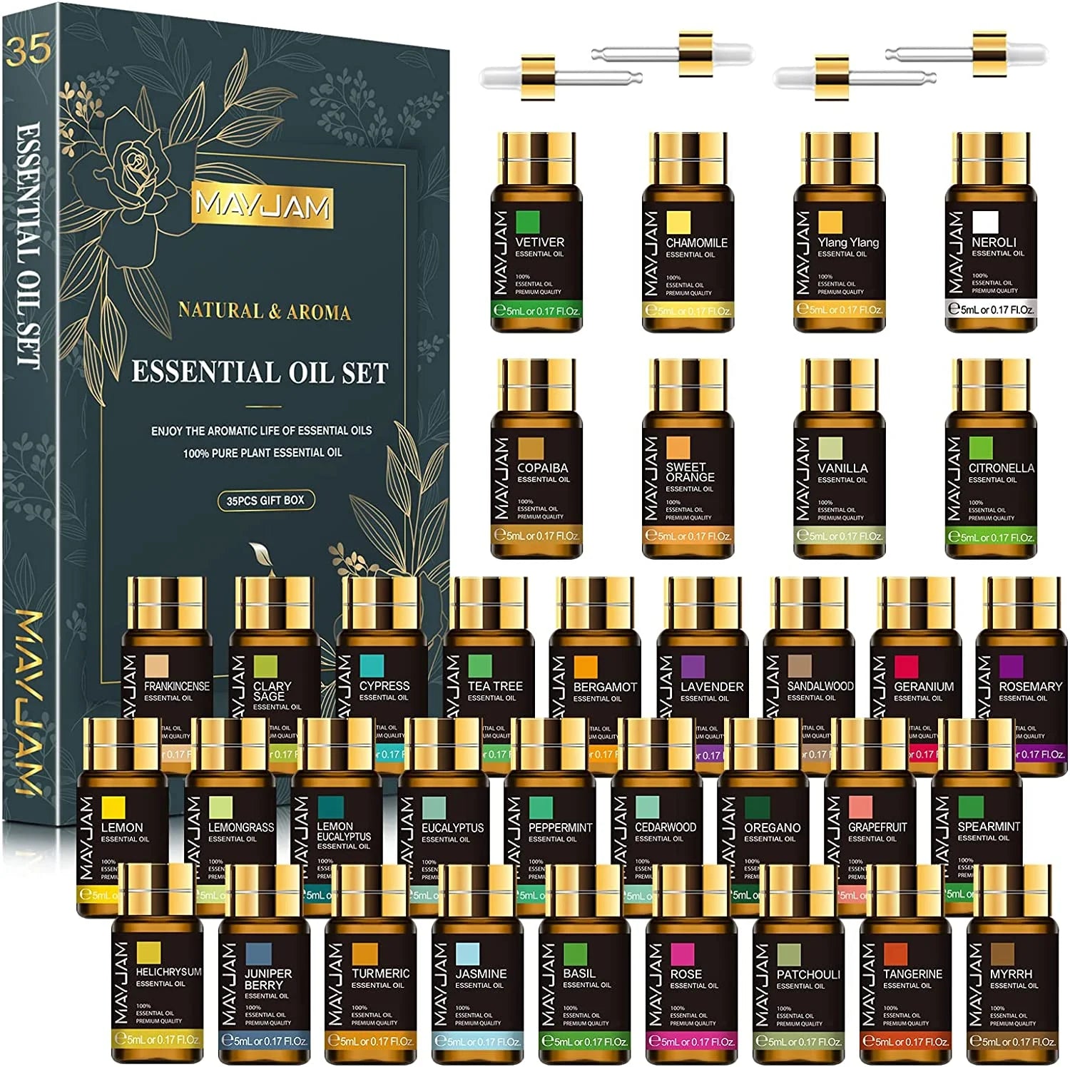 35X5Ml Essential Oils Set, Pure Natural Essential Oils for Diffusers, Humidifiers, Massages, Aromatherapy, Candle Making, Skin & Hair Care