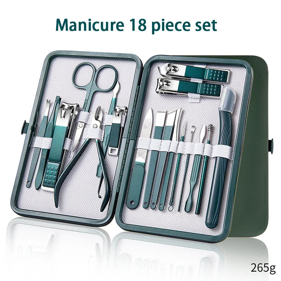 7/10/12/18 Pcs Manicure Set Nail Clippers Kit Professional Stainless Steel Nail Care Tools with Leather for Man and Women