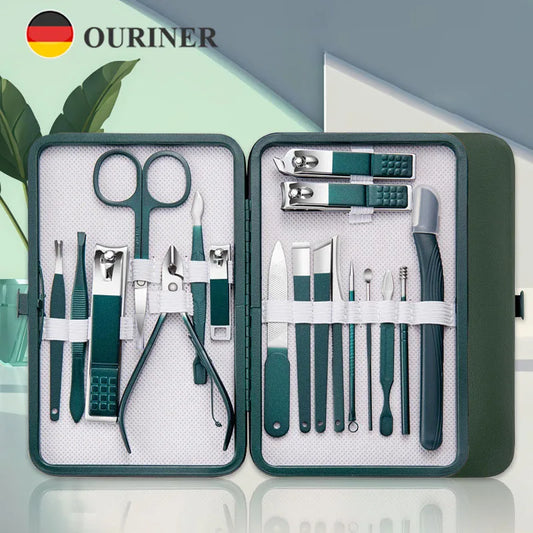7/10/12/18 Pcs Manicure Set Nail Clippers Kit Professional Stainless Steel Nail Care Tools with Leather for Man and Women