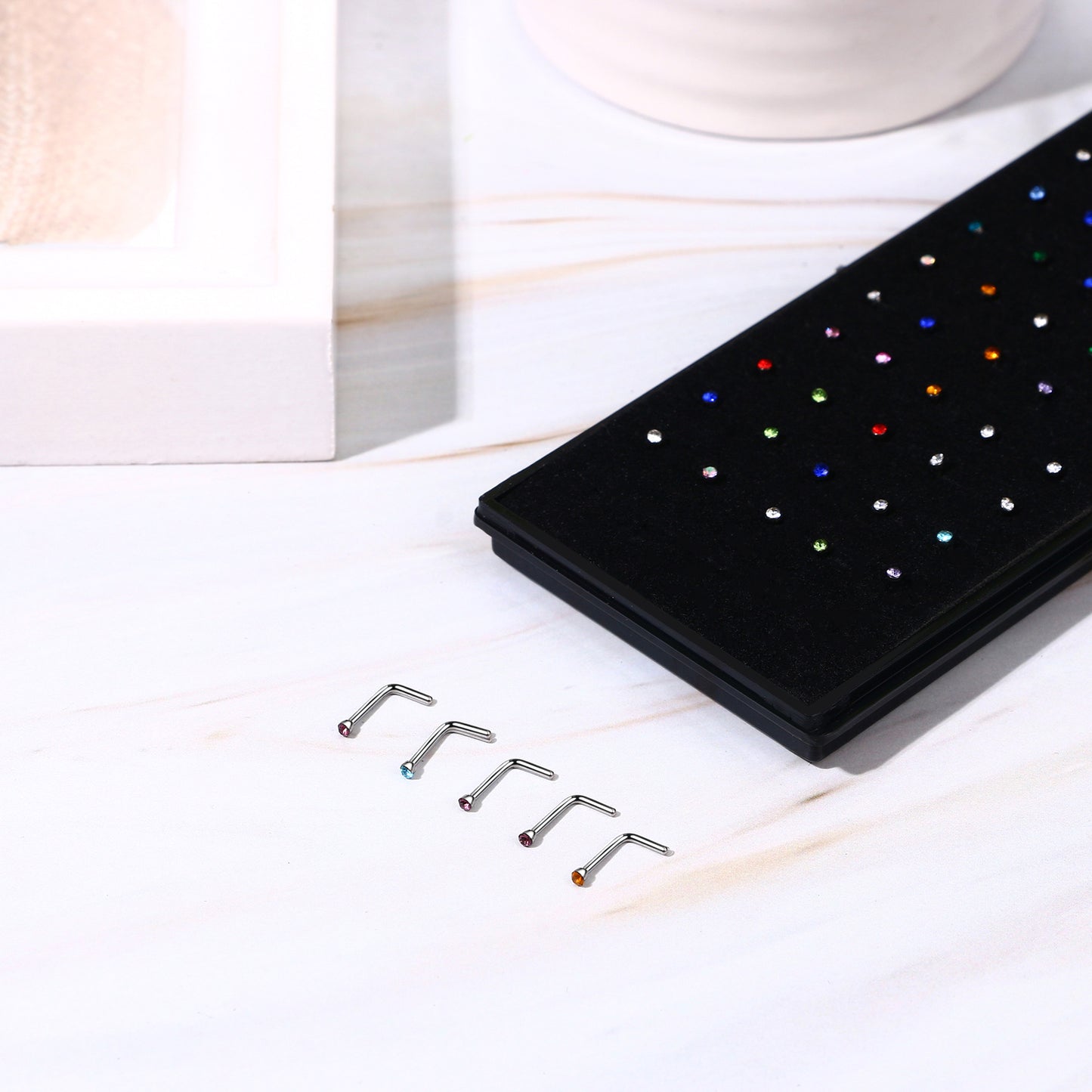 60Pcs 20G Nose Rings Studs for Women Men L-Shaped Nose Piercing Jewelry 1.5Mm