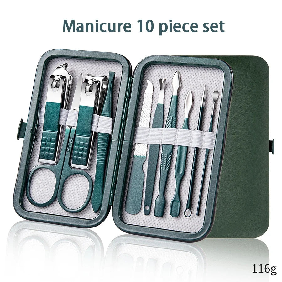 7/10/12/18 Pcs Manicure Set Nail Clippers Kit Professional Stainless Steel Nail Care Tools with Leather for Man and Women