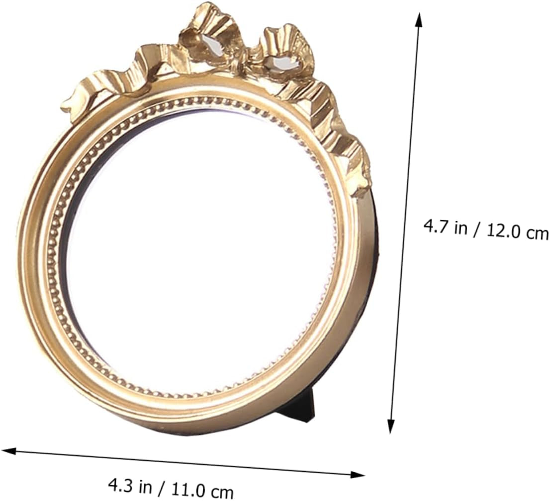 Portable round Makeup Mirror with Bowknot Design Handheld Resin Cosmetic Mirror for Women Travel Friendly Compact Purse Mirror Go