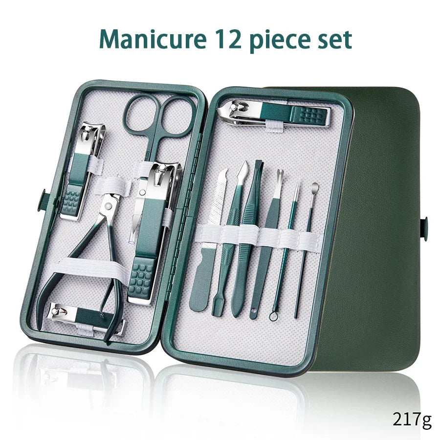 7/10/12/18 Pcs Manicure Set Nail Clippers Kit Professional Stainless Steel Nail Care Tools with Leather for Man and Women